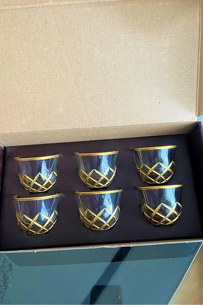 Paşabahçe 6-Piece Glass Coffee and Mirra Glasses Pasabahce - Gold Decor