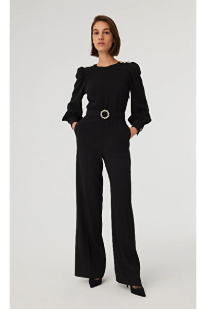 Exquise - Uzun Kollu Taşlı Kemerli Tulum