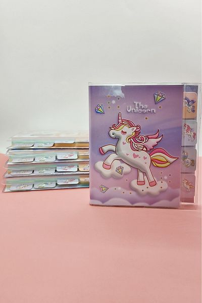 Limmy Unicorn Themed A6 Notepad, Agenda with Bookmark - Pink