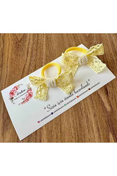 ARDEN HOBİ TASARIM Lace Pearl and Bow Elastic Buckle Set