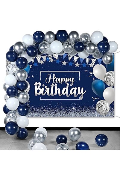 BKMC PARTY Арка от тъмносиньо и сребърно балони - Комплект за украса за рожде...