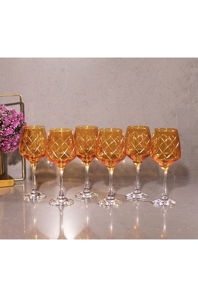 sudeka 295cc Colored Crystal Cut Glass Cup - 6 Pieces