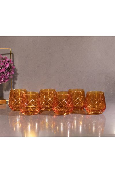 sudeka 345 cc Colored Crystal Cut Glass Cup - 6 Pieces