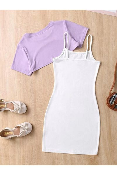 npLStore Παιδικό εμπριμέ φόρεμα & Crop T-shirt 2 τεμαχίων Συνδυασμός