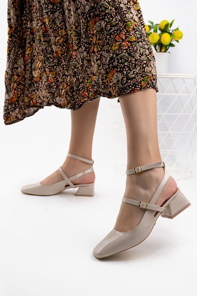 Shupe Women's Stylish Heeled Nude Patent Leather Shoes