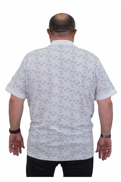 Starbattal Large Size Polo Neck T-Shirt 24450 - Triangle Printed, WHITE