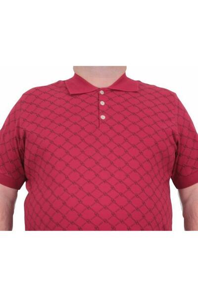 Starbattal Large Size Men's Polo Collar T-Shirt - Square 24452 Claret Red