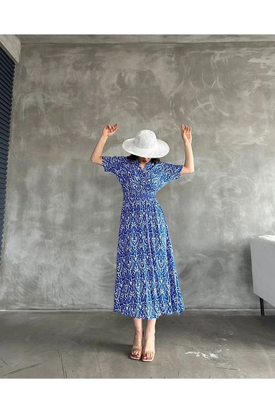 asur boutique Asur Boutique - Rochie de dama din vascoza, guler dublu si gipeli imprimat
