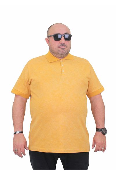 Starbattal Ανδρικό μπλουζάκι με γιακά Polo μεγάλου μεγέθους - Ματ στάμπα, MUSTARD 24451