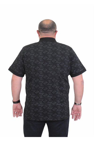 Starbattal Large Size Polo Neck T-Shirt 24450 - Triangle Printed, BLACK
