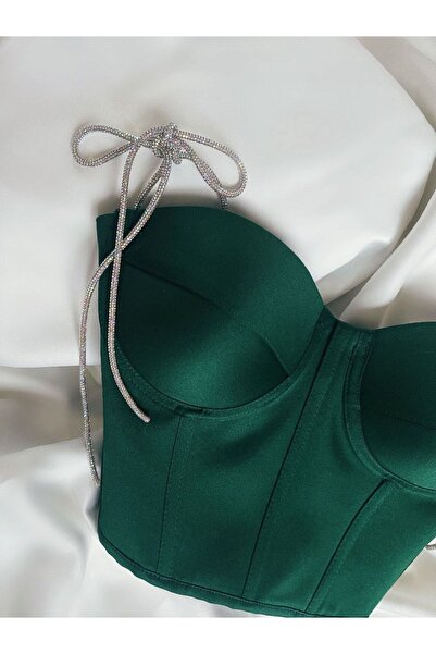 WAHSHE Crystal Candy Taşlı Yeşil Askılı Büstiyer
