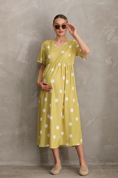 Miss Dünya Lissa Long V-Neck Maternity Printed Dress - Side Pocket