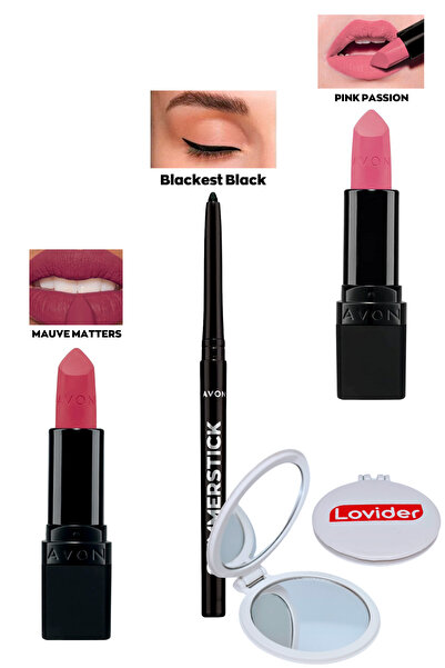 AVON Mauve Matters Mat Ruj + Siyah Göz Kalemi + Pink Passion Mat Ruj + Lovide...