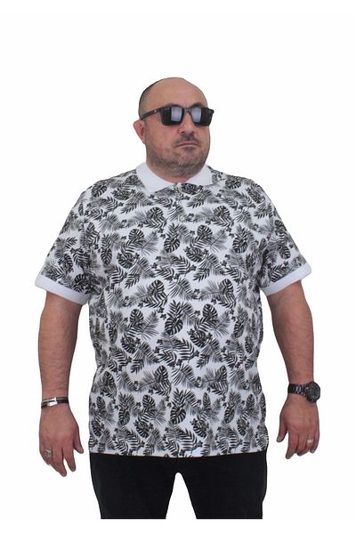 Starbattal Large Size Polo Neck Men's T-Shirt - Hawaii 24455 WHITE