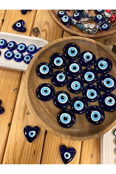 ella'nın çarşısı Deliksiz Nazar Boncuğu 3 Adet 3 Cm Cam Nazarlık El Işı Süsle...