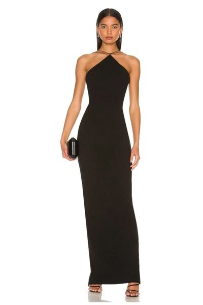 by serkan design Rochie maxi din jerseu de mătase, neagră, elastică