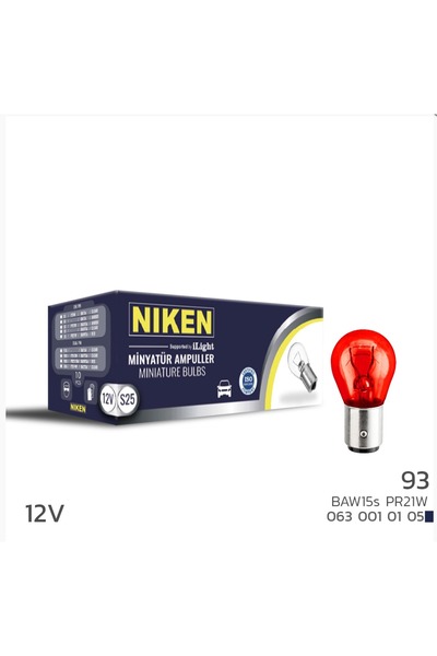 Niken 12V 93 Ampul YT (PR21W) Kırmızı BAW15S 10 LU