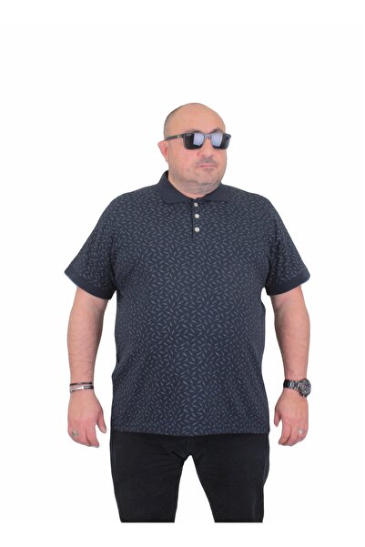 Starbattal Ανδρικό μπλουζάκι Polo Neck μεγάλου μεγέθους - Leaf 24457 NAVY BLUE