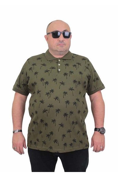 Starbattal Plus Size Polo Neck Men's T-Shirt - Palm 24460 Military Green