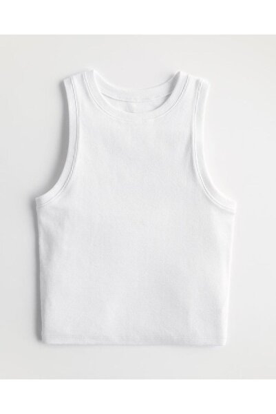 ARSLN TEKSTİL Kadın Beyaz Fitilli T-shirt, Crop Halter Yaka İç Göstermeyen Ör...