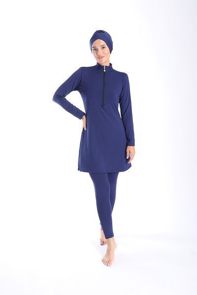 My-o Zippered Long Sleeve Hijab Swimsuit - Solid Color 38-52