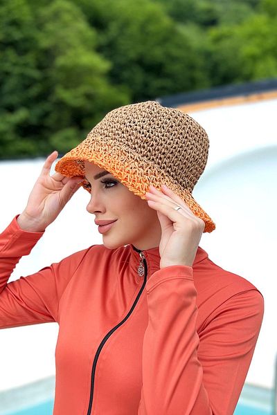 Remsa Mayo Straw Knitted Hand Hat - Camel Orange, RŞ-102