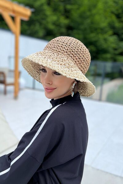 Remsa Mayo Straw Hat Hand Knitted - Camel Beige RŞ-102