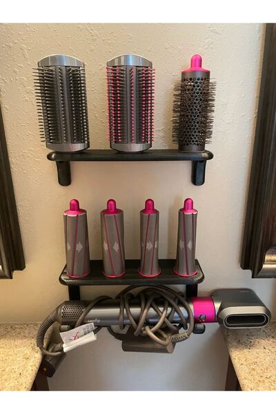 Dyson Uyumlu Saç Şekillendirme  Maşa Tutucu  Plastik Raf - 7 Başlık Yuvalı Siyah