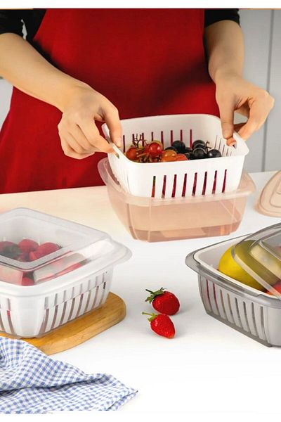 ALİNA HOME Vegetable Fruit Olive Washable Storage Container with Strainer and Lid