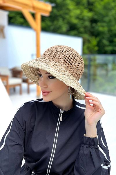 Remsa Mayo Straw Hat Hand Knitted - Camel Beige RŞ-102