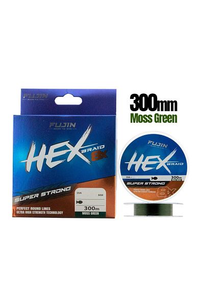 Fujin Moss Green Hex Braid PE Rope Fishing Line - 8x300mt