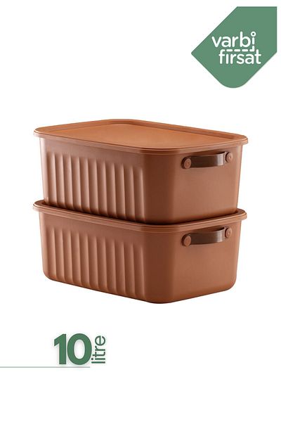 Varbifırsat Boxify Tile 10 Lt - 2 Organizer Box with Lid, Decorative Storage Organizer