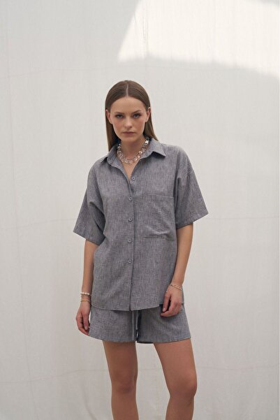 POİSE Linen Shirt and Shorts Two Piece Set