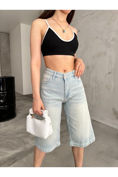 BİKELİFE High Waist Baggy Bermuda Denim Damen Shorts - Unterhalb des Knies