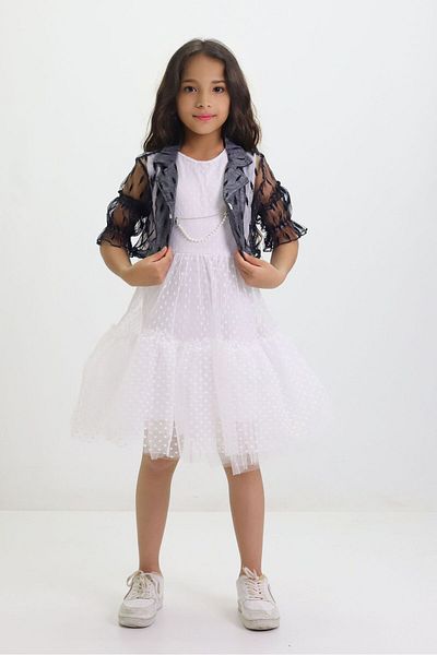 GZT TEKSTİL Rochie de seara din tul pentru fete - spectacol de nunta cu jacheta