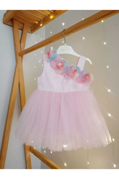 Canwin Colorful Rose Detailed Baby Girl Special Occasion Wedding Evening Dress