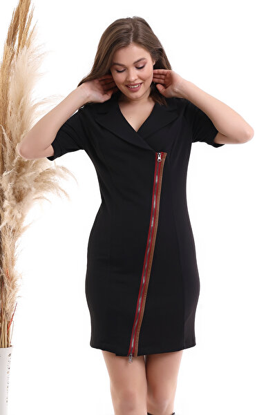 Cotton Mood 31506 Short Sleeve Zippered Dress Black