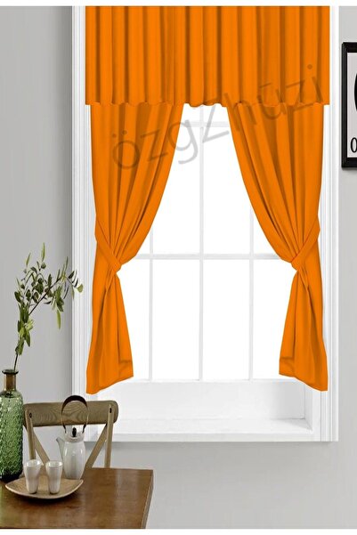 perlina home Mutfak Şıklığı Düz Renk Farbela+2 Kanat Fon Perde Turuncu (en X ...