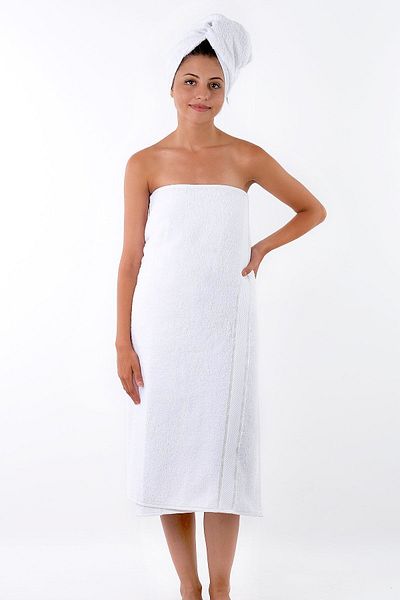 MODELHOME 100% Cotton White Colored Bath Towel and Head Towel Set