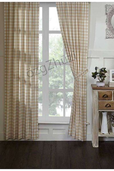 perlina home Spring Elegant Plaid Beige 2 Wings Pleated Background Curtain (Break X Length)