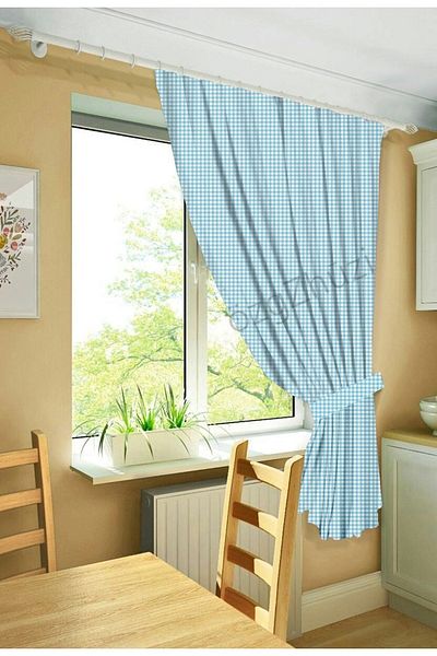 perlina home Plaid Light Blue Rustic Single Wing Plain Planting Background Curtain (Width X Length)