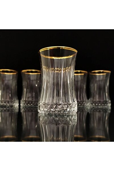 FAYA HOME Paşabahçe Elysia Golden Touch Tea Cup Gold Gilded - 6 Pieces Tea Cups 42901