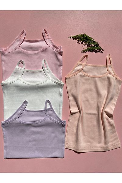 LEYNA BUTİK Girl's 4-Piece Ribbed Lycra Cotton Undershirt