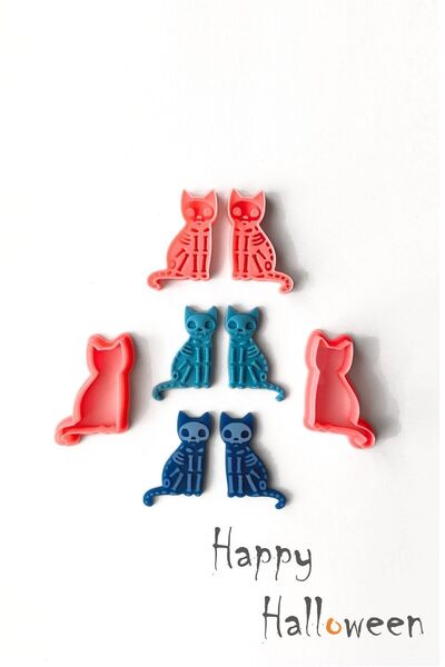 WE3D Happy Halloween - مجموعة قوالب البلاستيسين السيراميكية للقطط الهيكلية لل...
