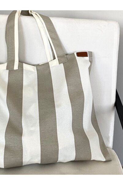 LUNAFEL Μπεζ υφασμάτινη τσάντα χωρίς κορδόνια - Τσάντα παραλίας (ανθεκτική στο νερό και στους λεκέδες)