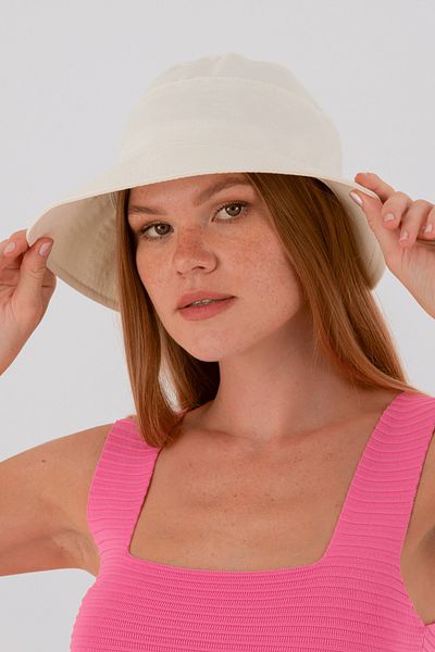 Hat Town Bow Detailed Linen Bucket Women's Hat