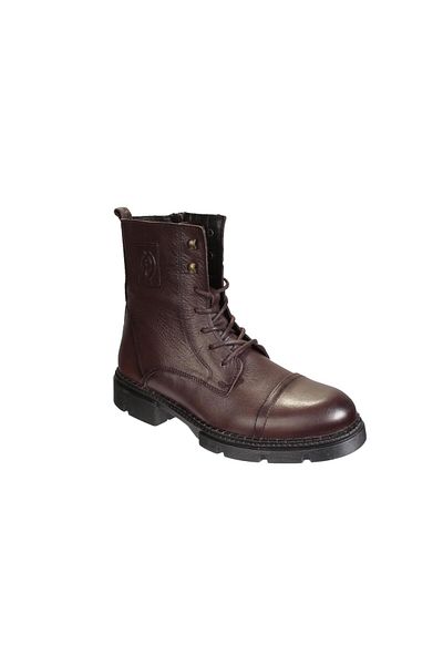 M.P. Men's Black Genuine Leather - Zippered and Laced Ankle Height 18cm Thermo Sole Boots