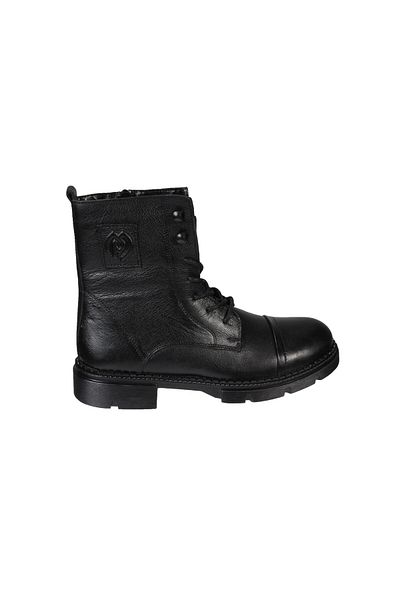 M.P. Men's Black Genuine Leather Zippered Lace Up Ankle Length 18cm Thermo Sole Boots