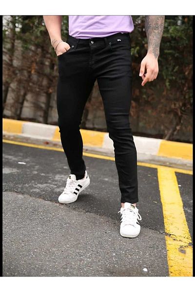 KING SEZAR Men's Black Straight Classic Comfortable Slim Fit Italian Cut- Regular Fit Lycra Men's Jeans