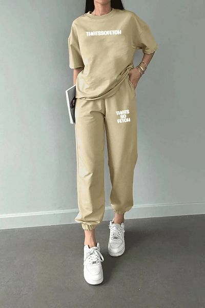 DAXİS Sportwear Company Printed Bottom Top Tracksuit Set Oversize Crew Neck - T-Shirt Sweatpants Jogger